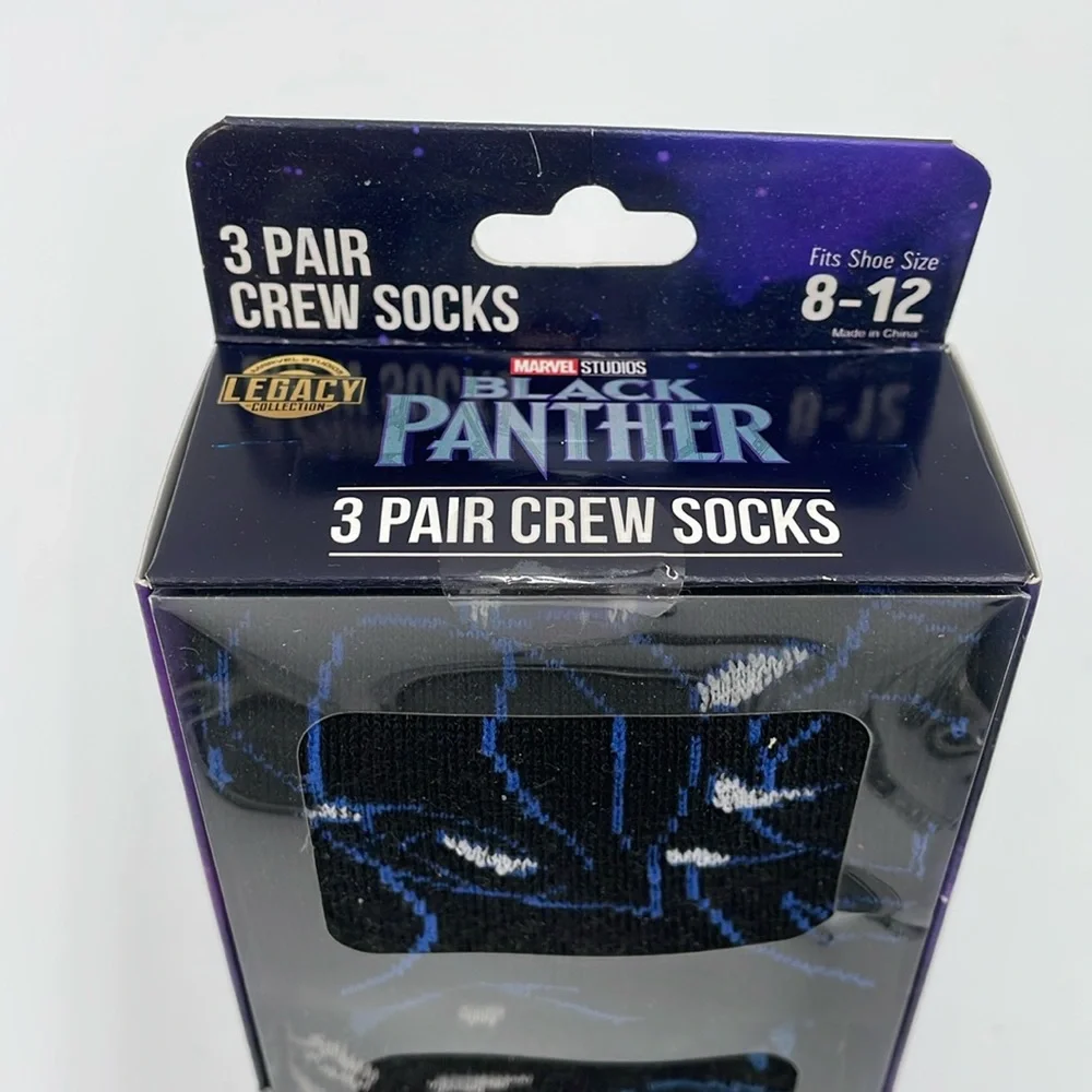 BLACK PANTHER 3 Pair Men’s‎ Crew Socks Shoe Size 8-12 - New in retail packaging